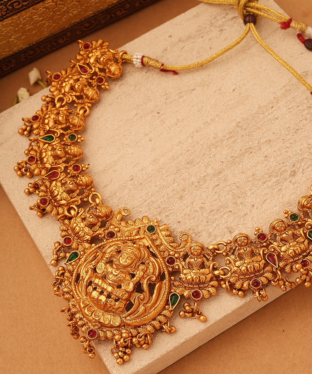 Gold Plated Temple Necklace Set with Goddess Motif