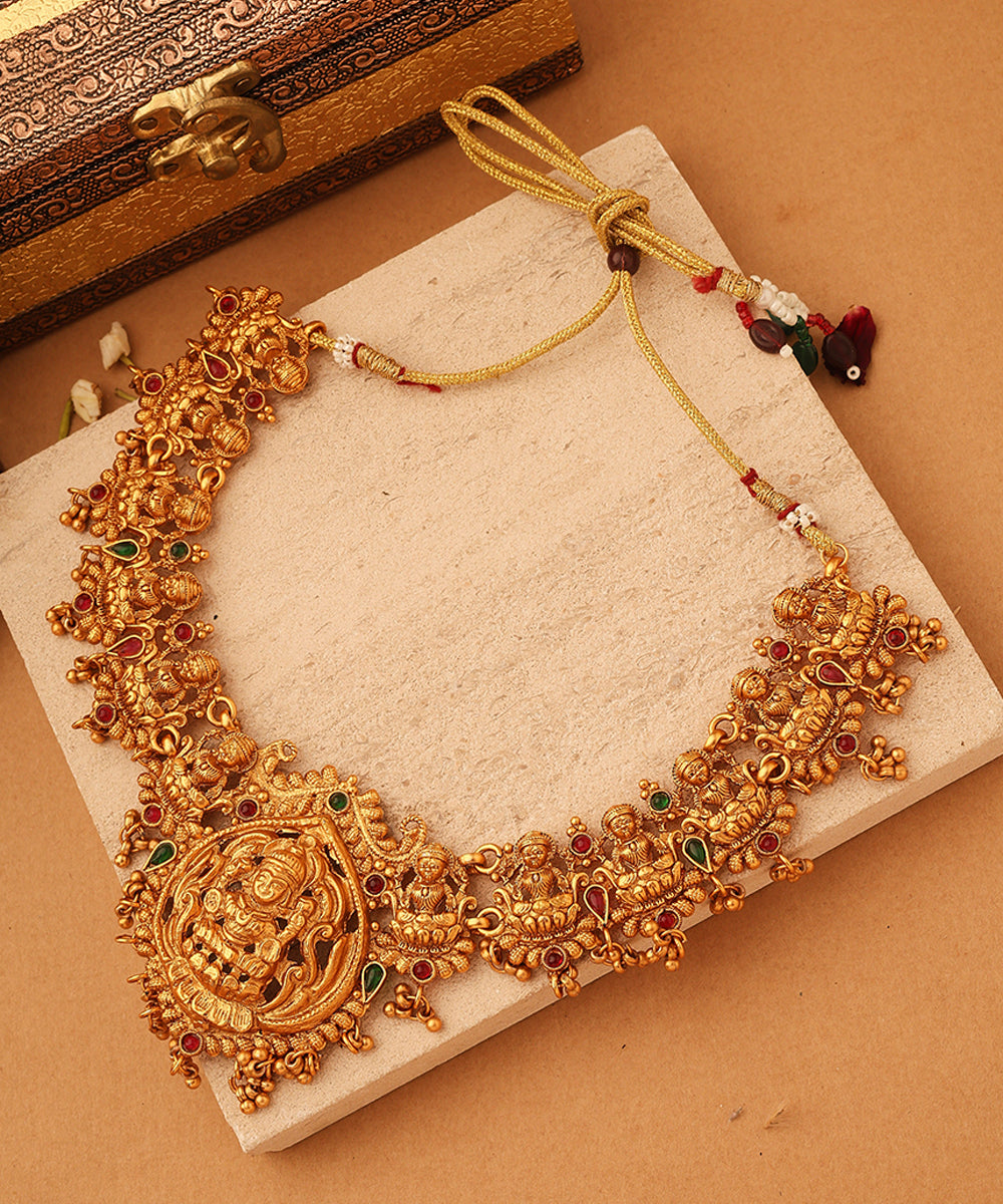 Gold Plated Temple Necklace Set with Goddess Motif
