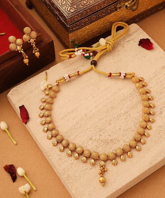Gold Round Ball Necklace Set