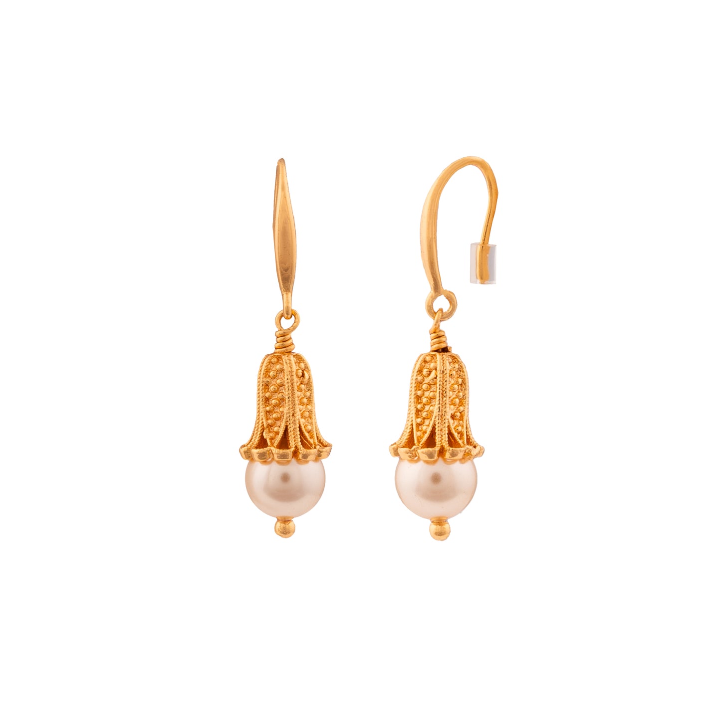 Golden Earrings Three Sets with Swarovski Pearls and Coral