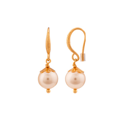 Golden Earrings Three Sets with Swarovski Pearls and Coral