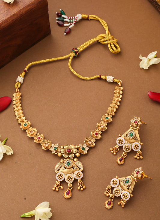 Multicolour Necklace Set with Long Earrings