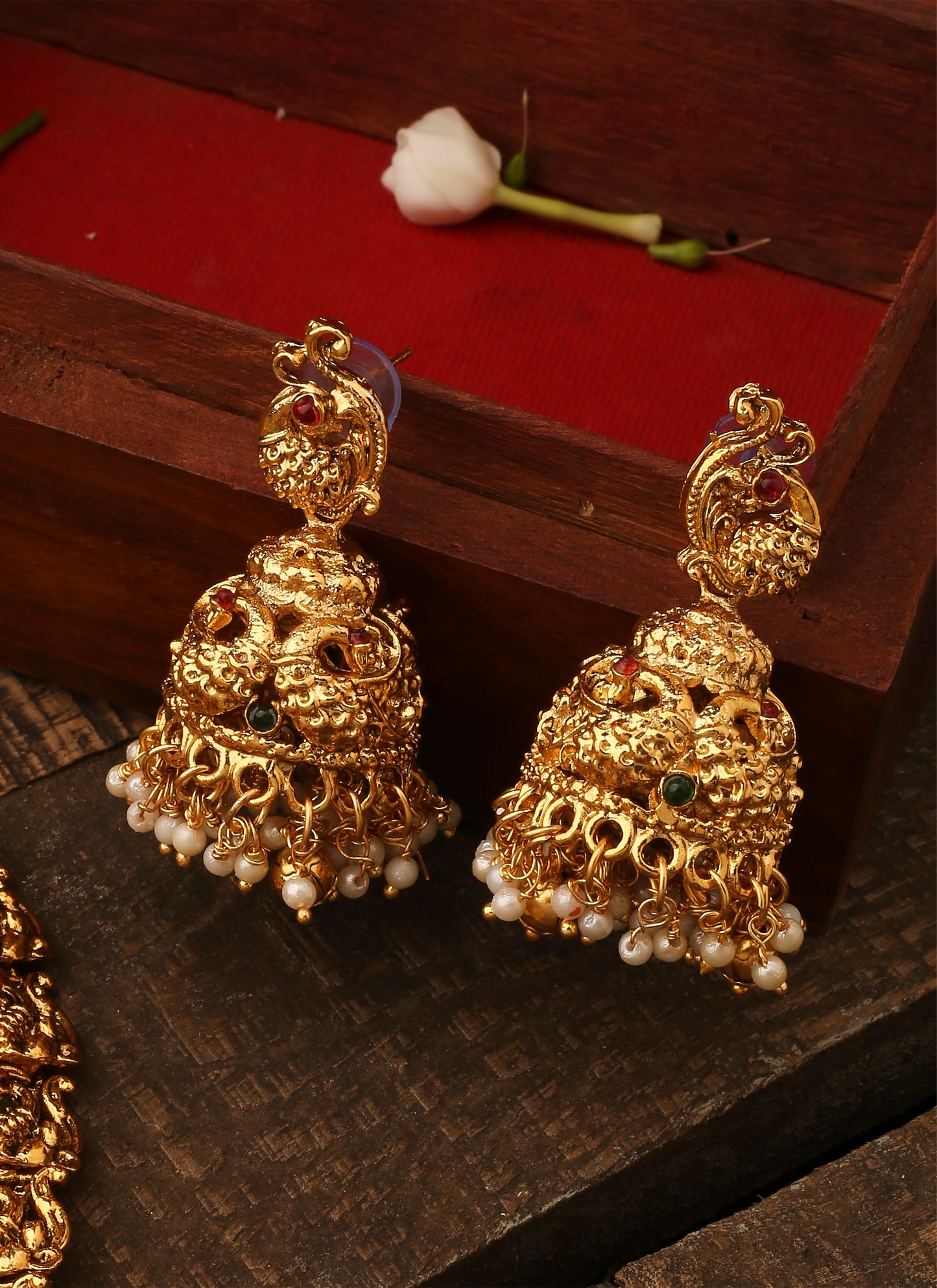 Laxmi Goddess Motif Set of Two Bridal Necklace with Earrings