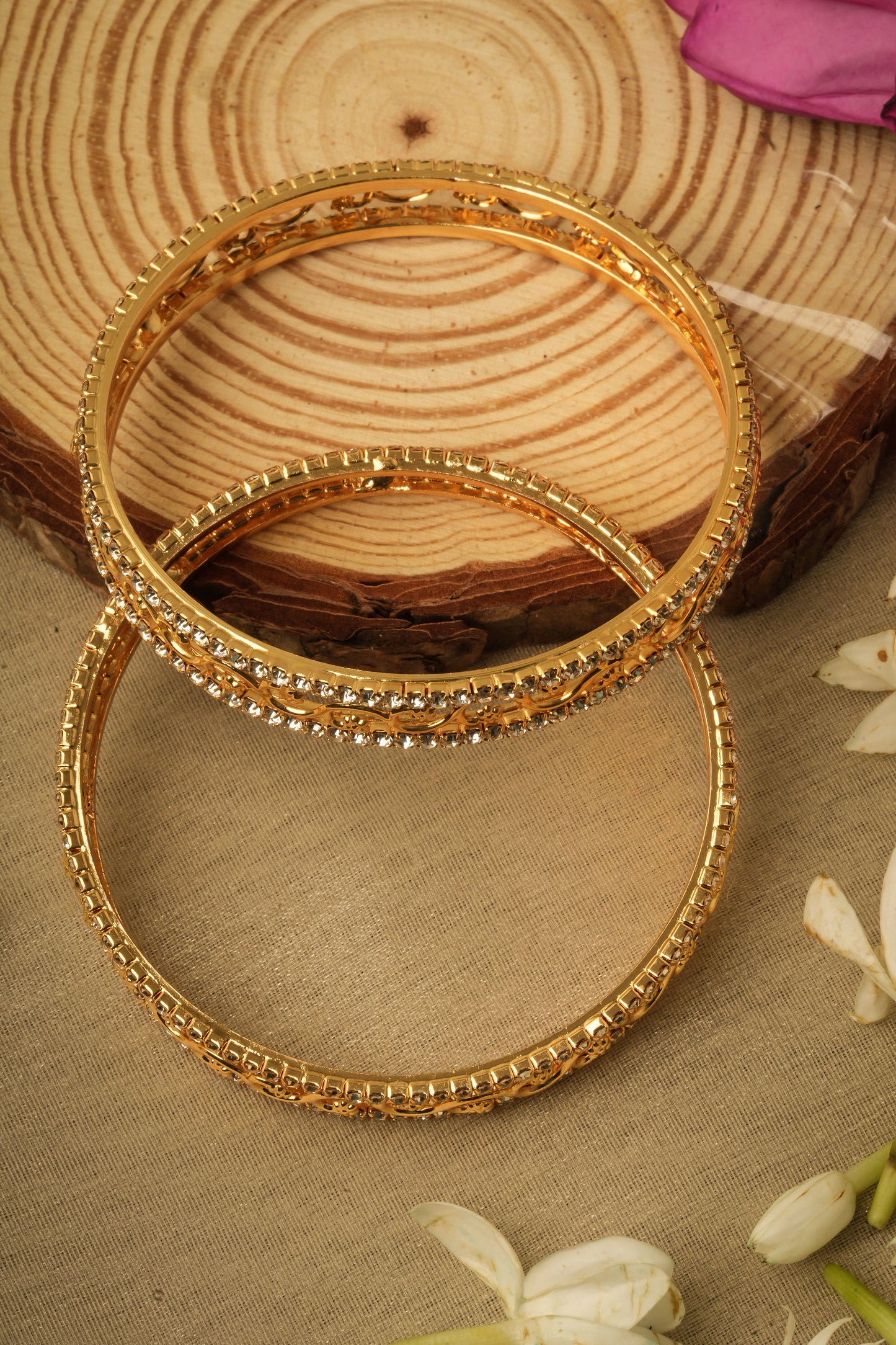 Set of 2 Bangles and Bracelets with American Diamonds