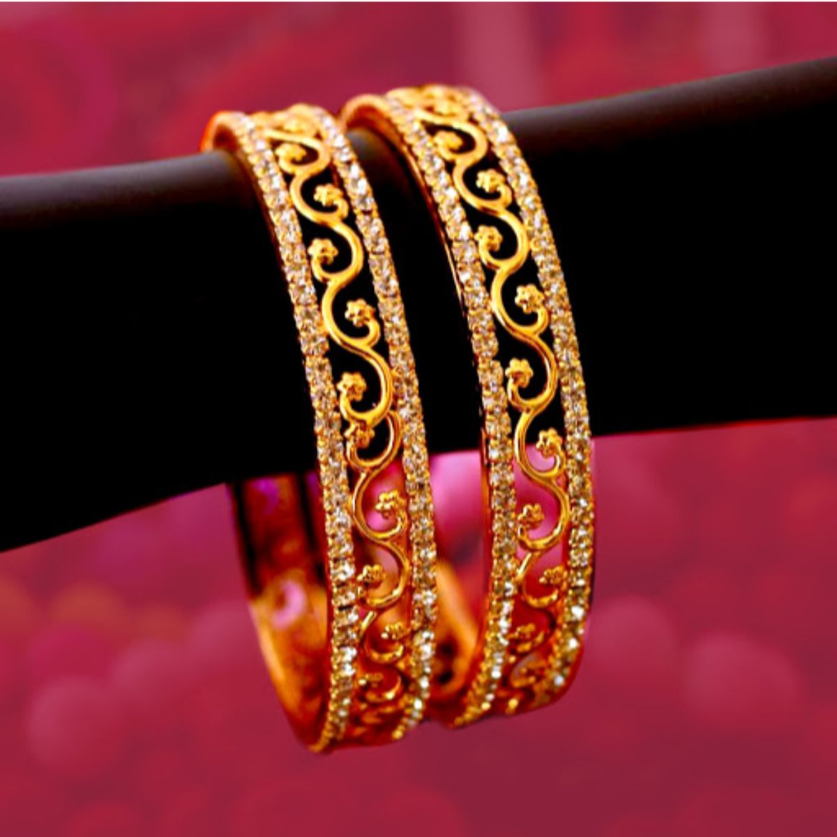 Set of 2 Bangles and Bracelets with American Diamonds
