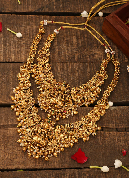 Laxmi Goddess Motif Set of Two Bridal Necklace with Earrings