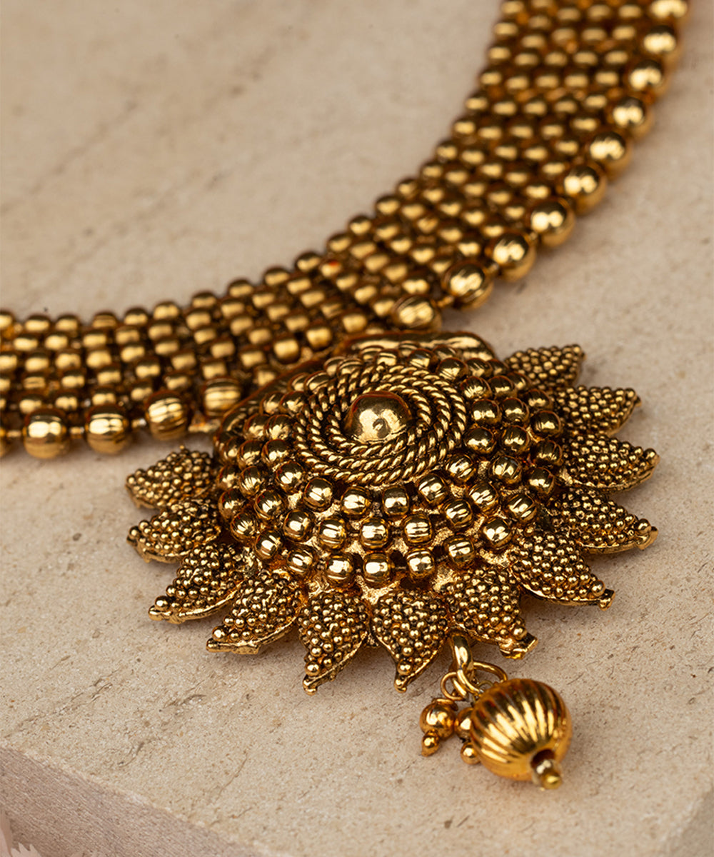 Gold-Plated Tone Festive Long Necklace & Earring Set