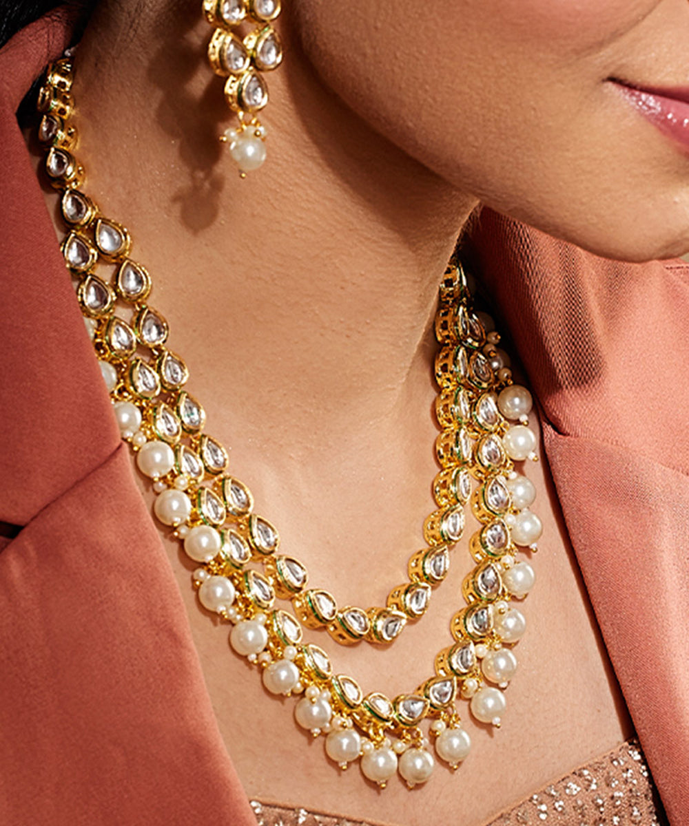 Kundan Pearl Studded Double Layered Jewellery Set