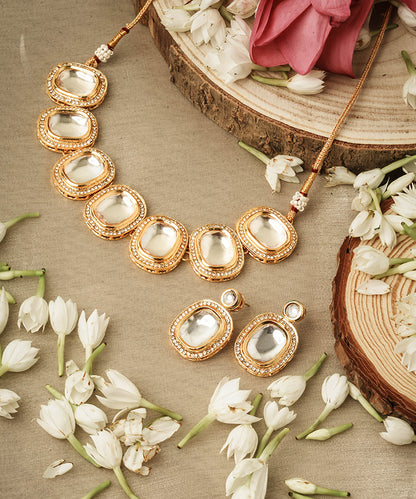 Stone Necklace and Earrings Set with White Stone Embellishments