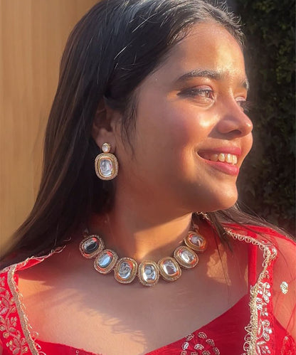 Stone Necklace and Earrings Set with White Stone Embellishments