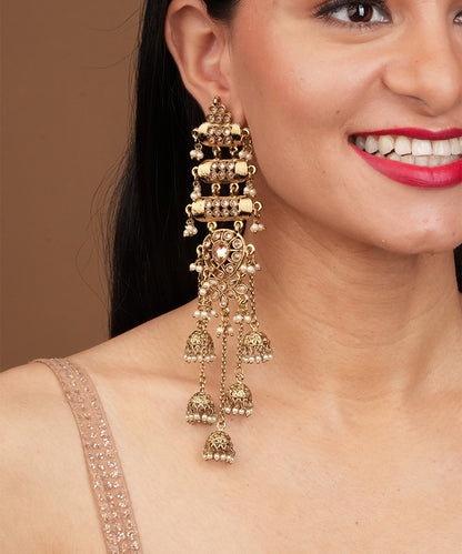 Contemporary Mehendi Antique Gold Studded Earrings