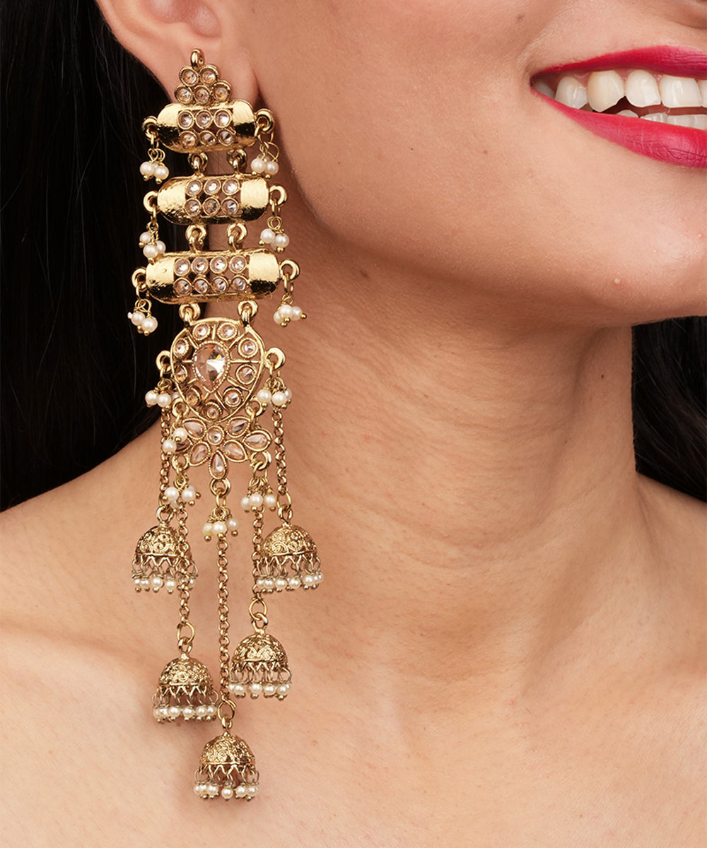 Contemporary Mehendi Antique Gold Studded Earrings