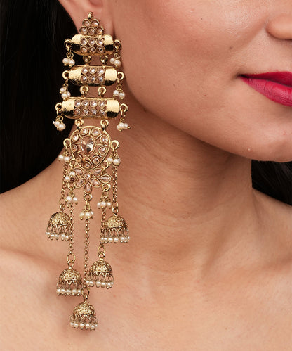 Contemporary Mehendi Antique Gold Studded Earrings