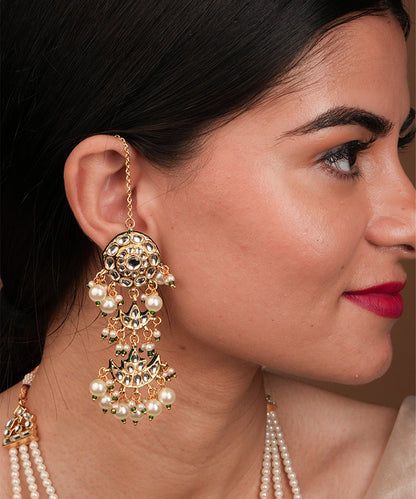 Yellow Gold Plated Pearl and Kundan Necklace Set
