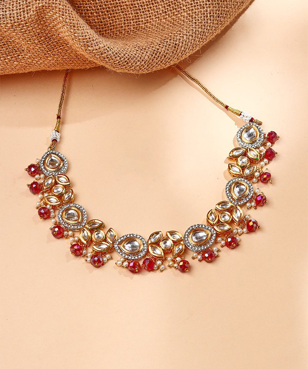 Multicoloured Kundan Necklace Set with Earrings and Maang Tikka