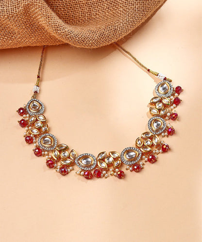 Multicoloured Kundan Necklace Set with Earrings and Maang Tikka