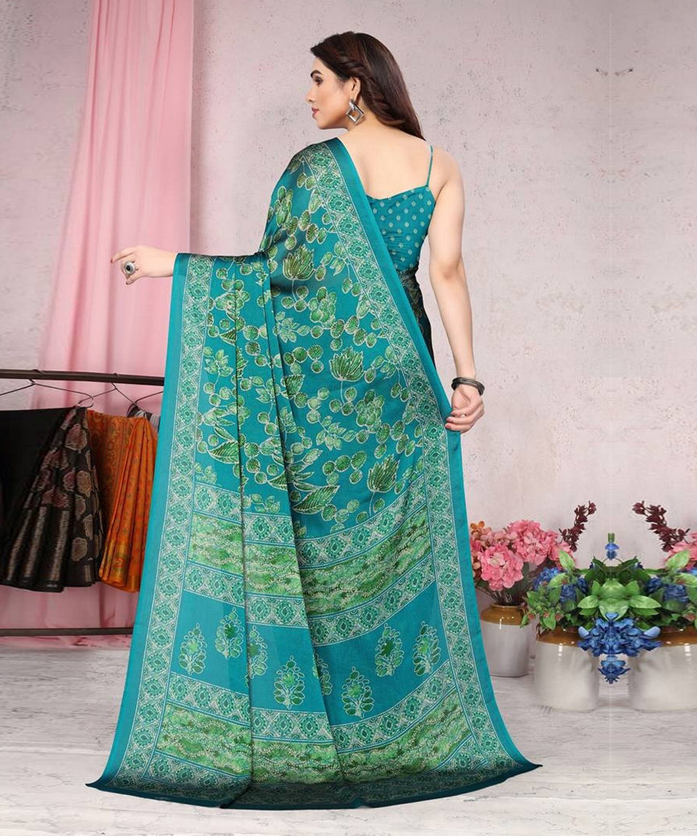 Saree Green Chiffon Floral