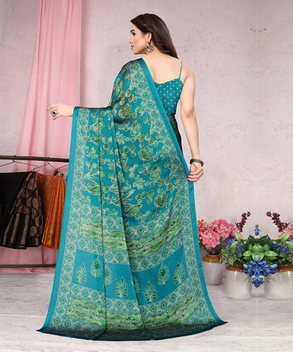 Saree Green Chiffon Floral
