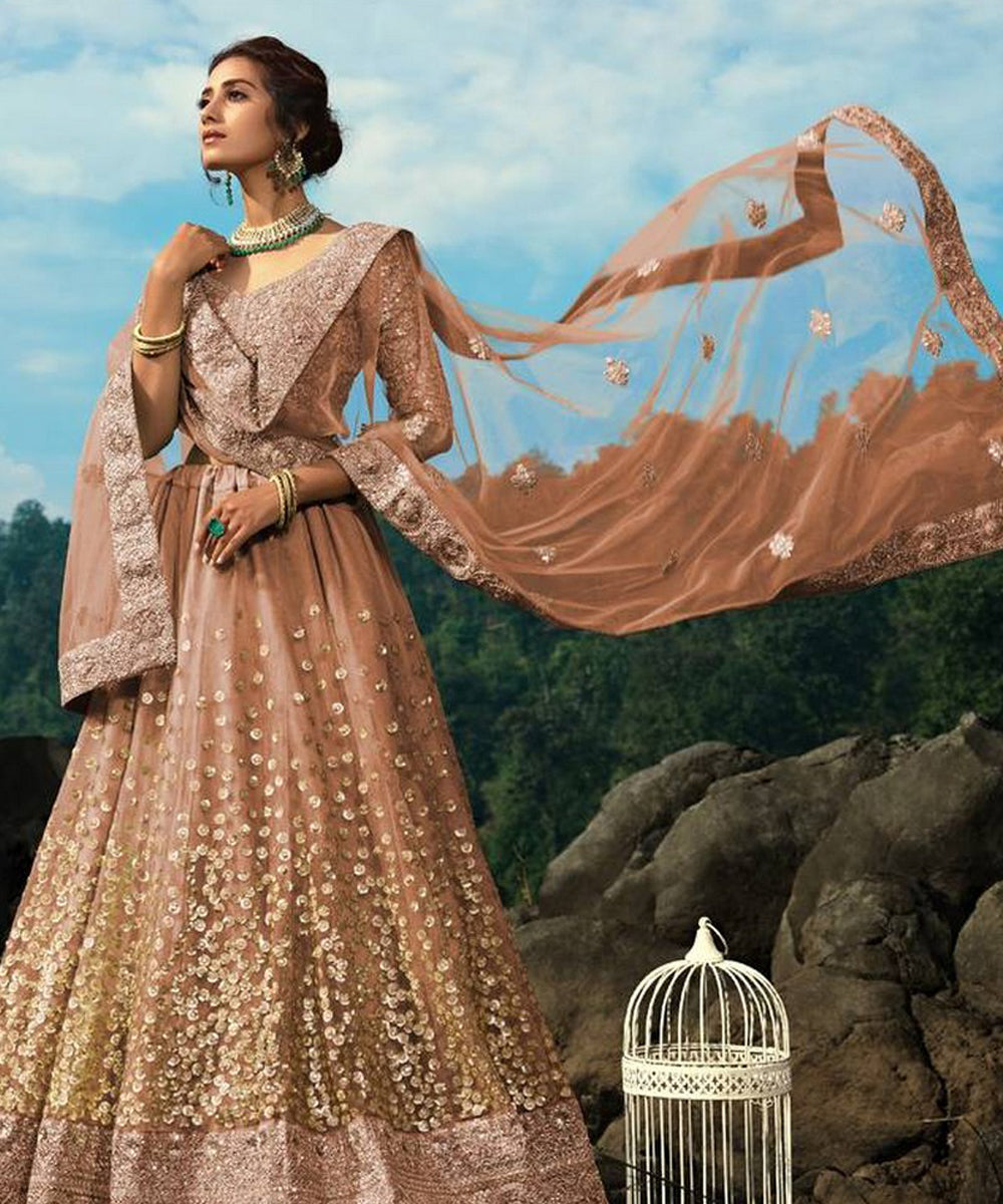 Lehenga Light Brown Net Sequin Unstitched