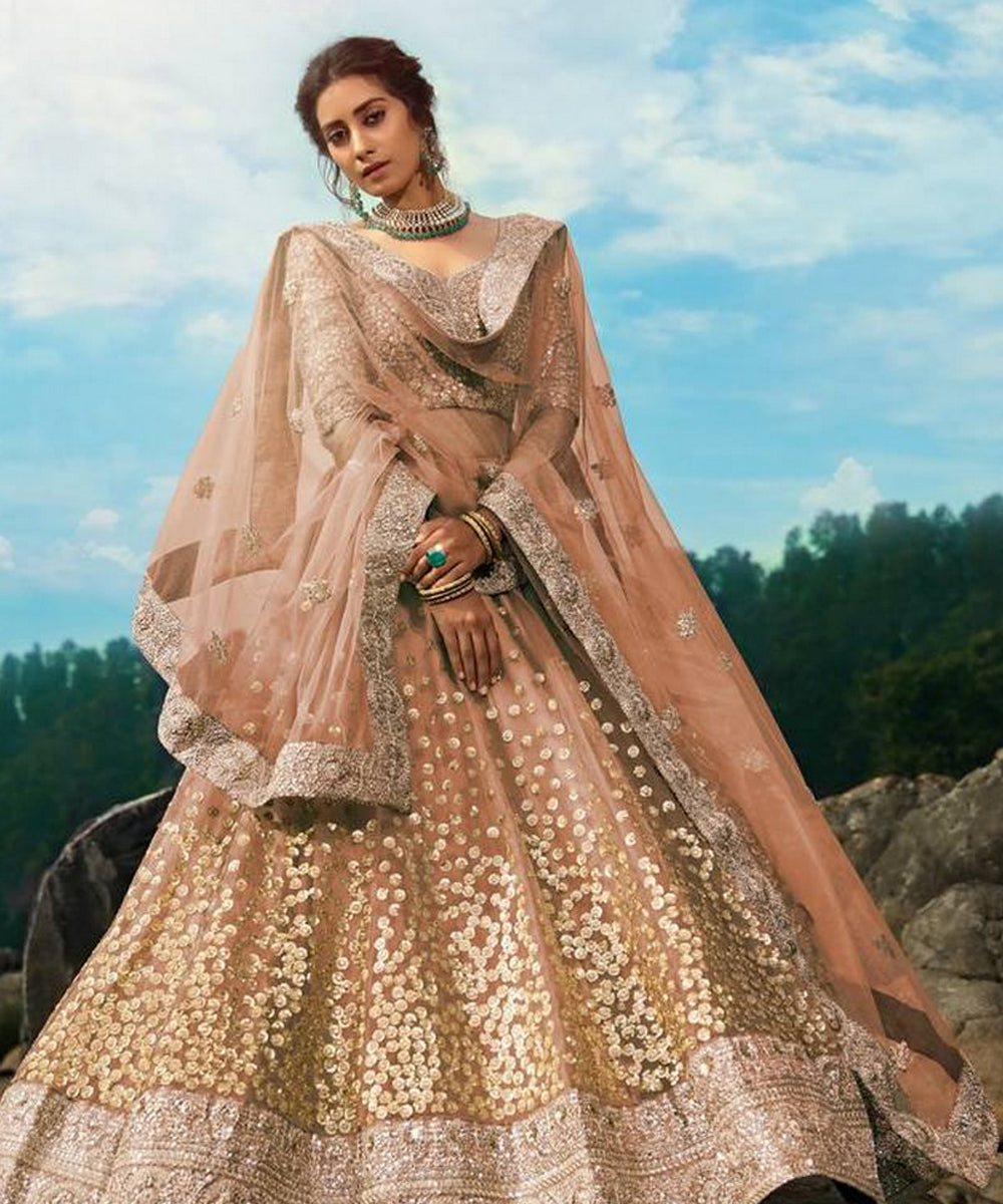 Lehenga Light Brown Net Sequin Unstitched
