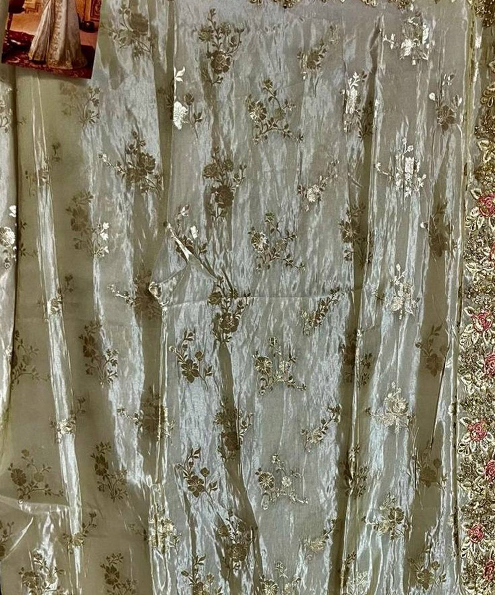 Cream Art Silk Saree with Heavy Embroidery