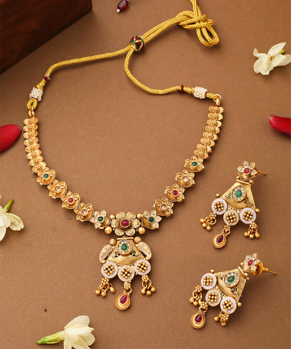 Multicolour Necklace Set with Long Earrings