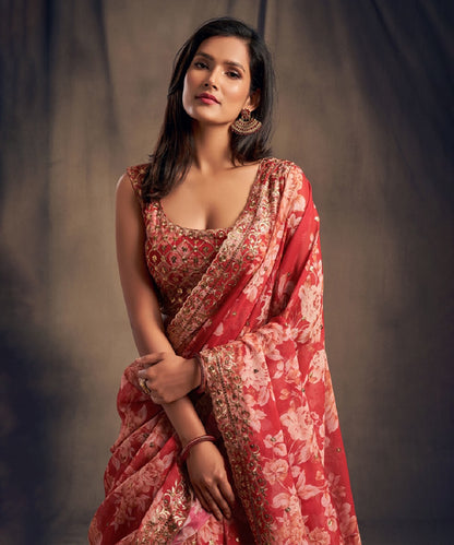 Lehenga Red Zari Sequin Bridal Unstitched