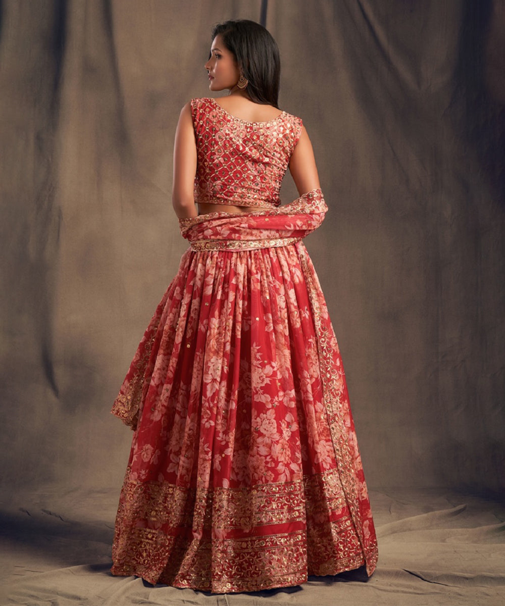 Lehenga Red Zari Sequin Bridal Unstitched