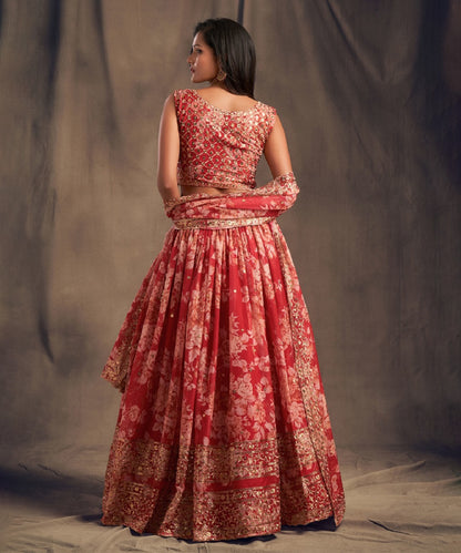 Lehenga Red Zari Sequin Bridal Unstitched