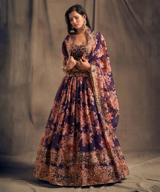 Lehenga Purple Zari Bridal Unstitched