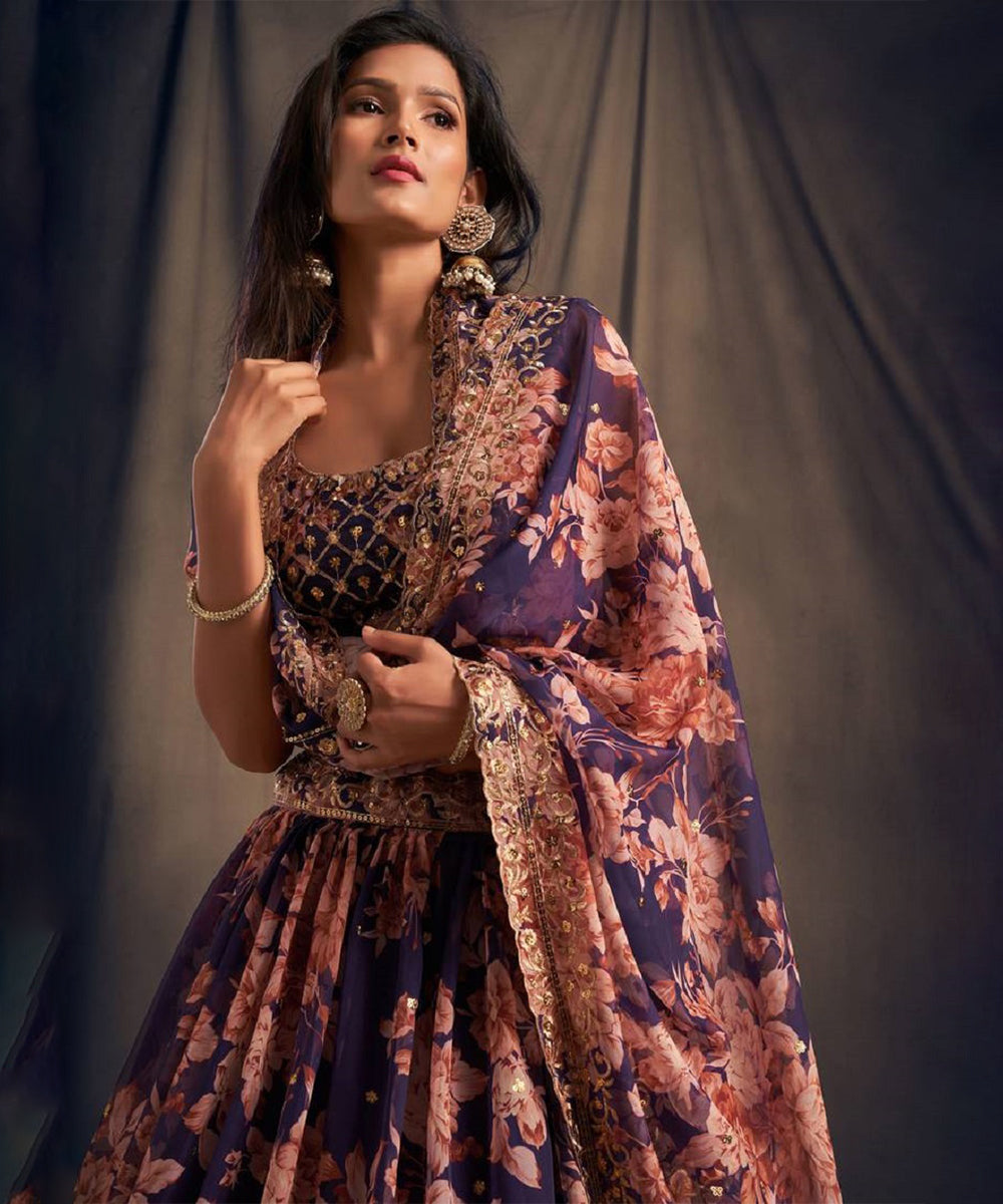 Lehenga Purple Zari Bridal Unstitched