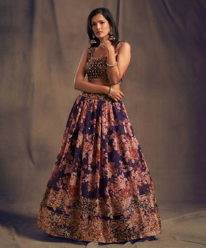 Lehenga Purple Zari Bridal Unstitched