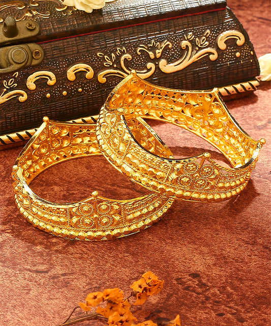 Gold Plated Wide Bangles Set
