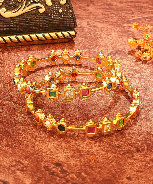 Gold Plated Bangles with Multicolour Stones