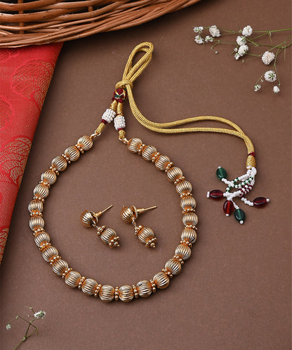 Gold Plated Round Necklace Set With Earrings