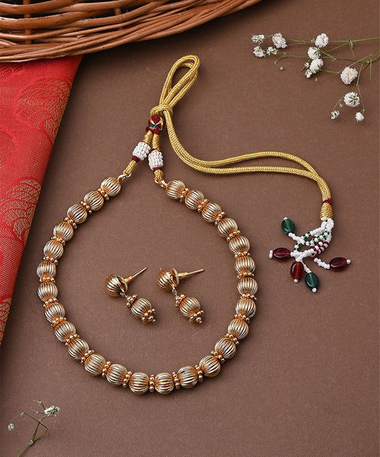 Gold Plated Round Necklace Set With Earrings