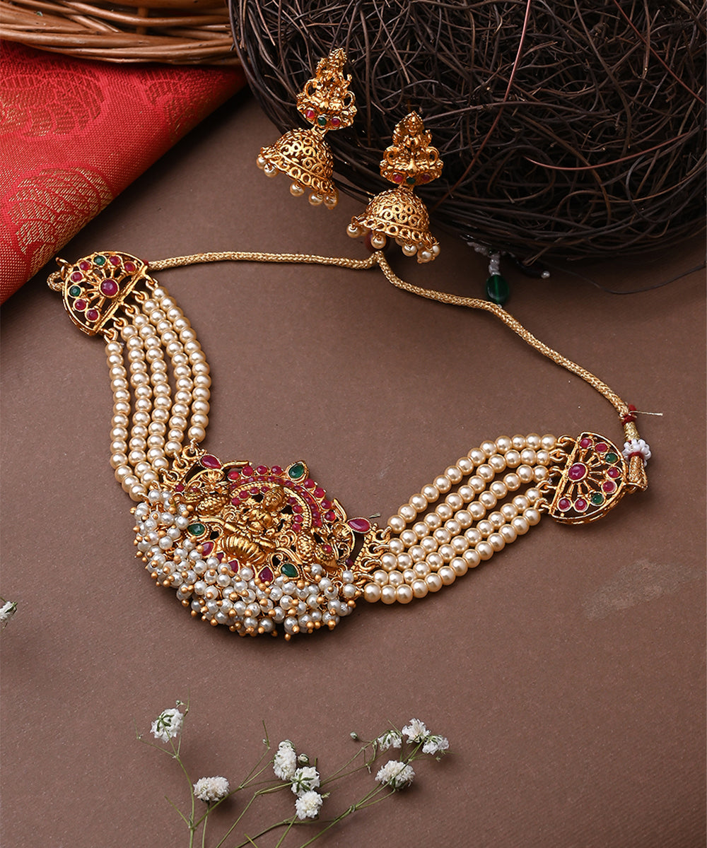 Multicolour Laxmi Motif Choker Set with Earrings