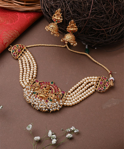 Multicolour Laxmi Motif Choker Set with Earrings