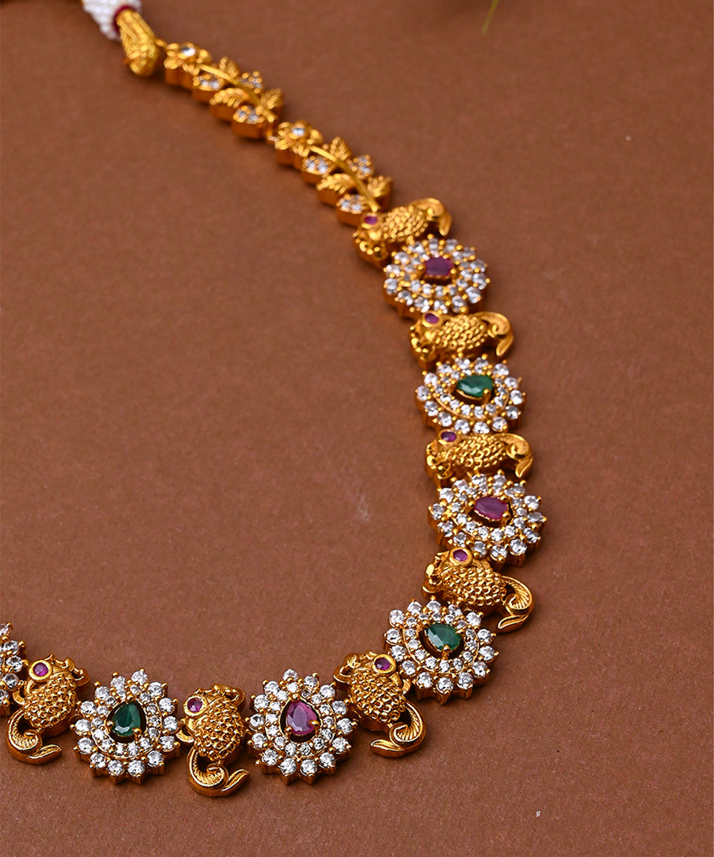 Traditional Multicolour Gold Plated Necklace Set With Earrings