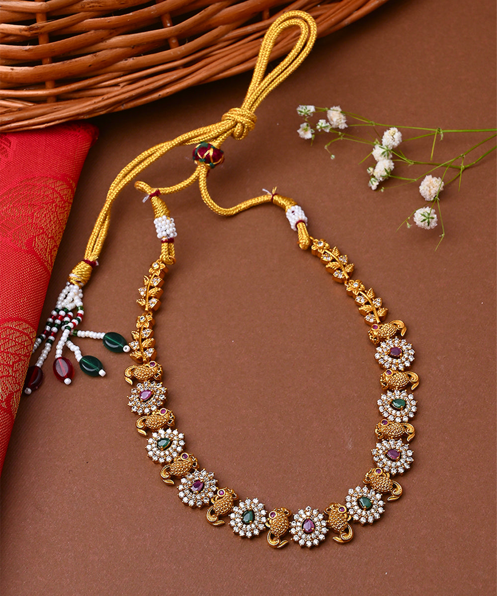 Traditional Multicolour Gold Plated Necklace Set With Earrings