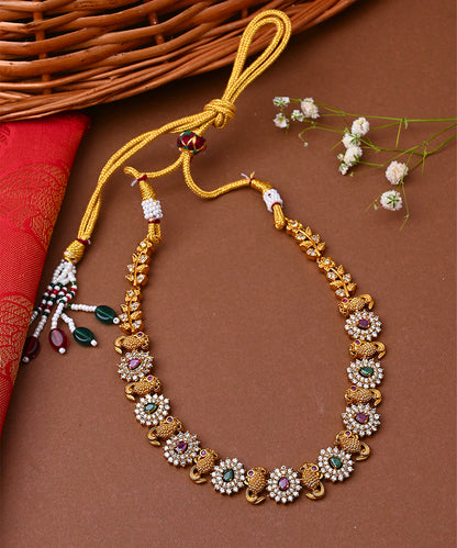 Traditional Multicolour Gold Plated Necklace Set With Earrings