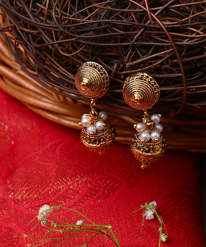 White Gold Beaded Jewellery with Golden Earrings