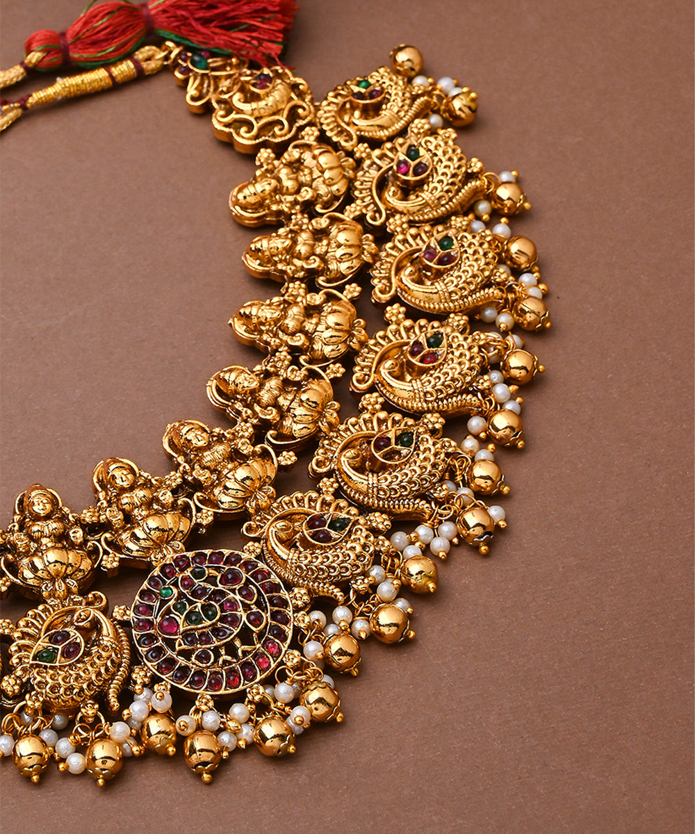 Multicolour Laxmi Motif Gold-Plated Necklace Set