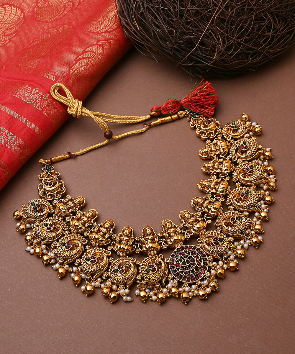 Multicolour Laxmi Motif Gold-Plated Necklace Set
