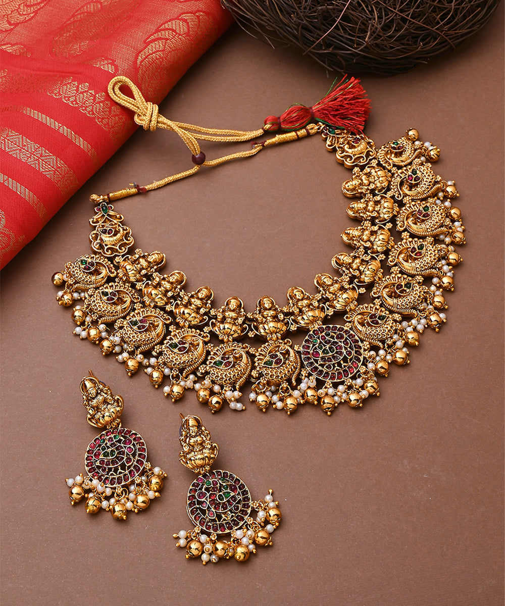 Multicolour Laxmi Motif Gold-Plated Necklace Set