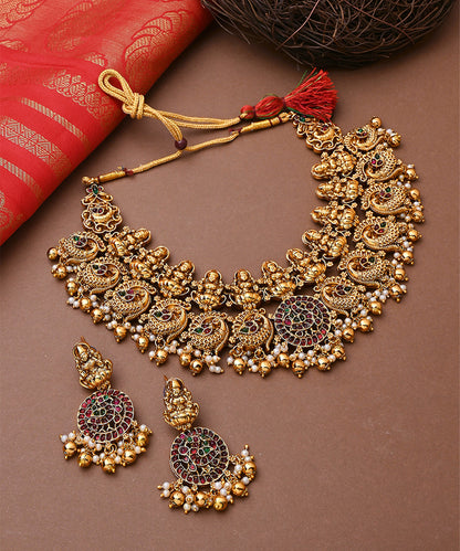 Multicolour Laxmi Motif Gold-Plated Necklace Set
