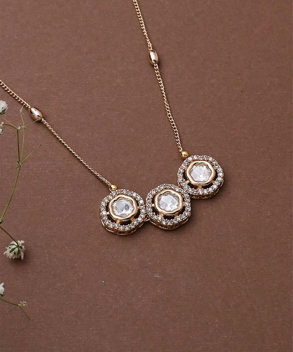 Kundan Necklace Set in White Gold
