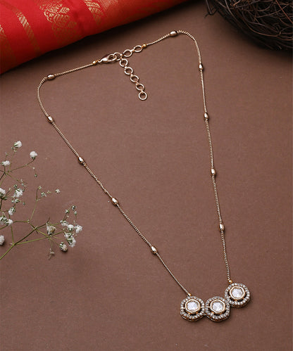Kundan Necklace Set in White Gold