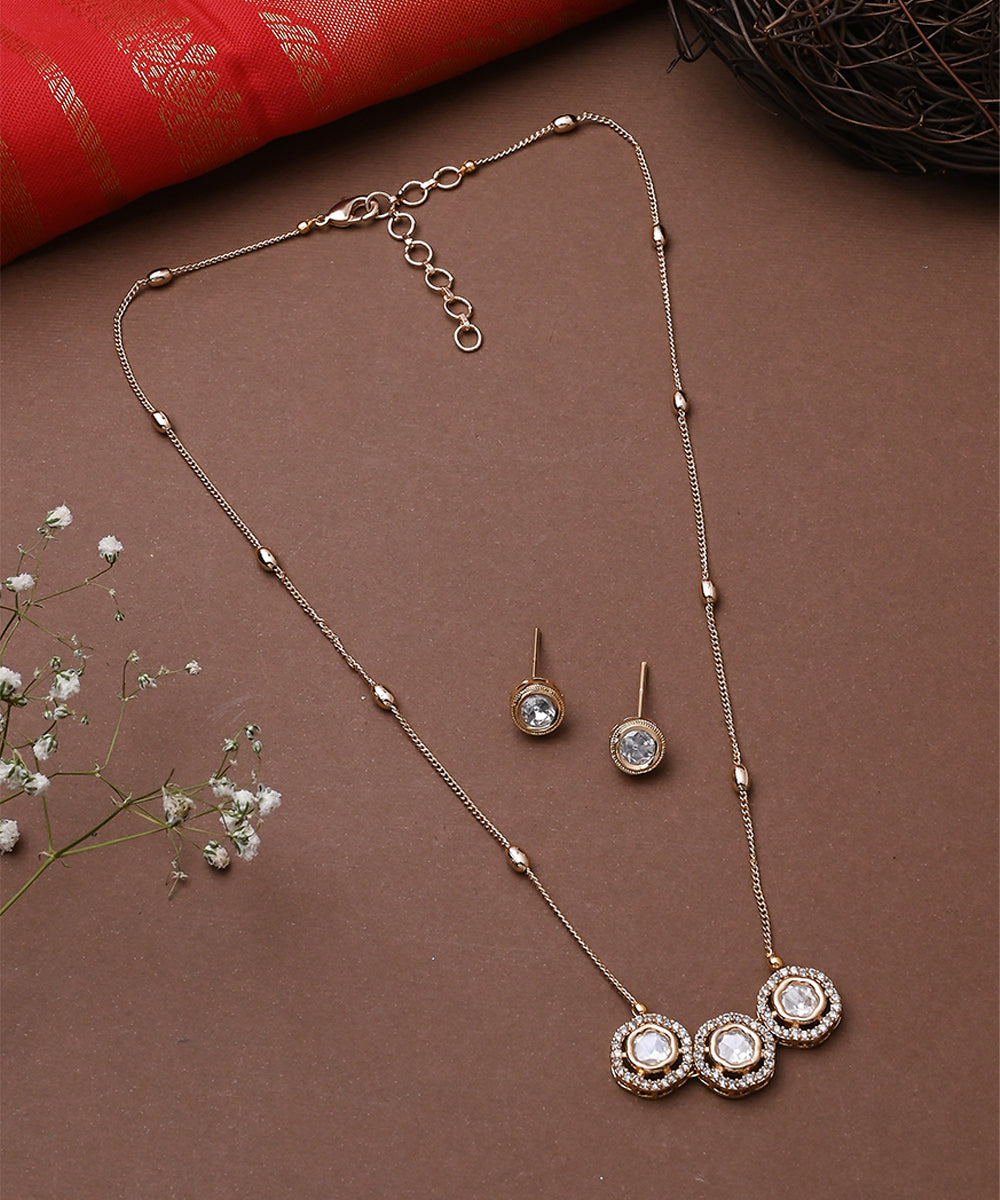 Kundan Necklace Set in White Gold