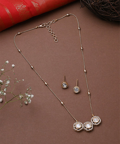 Kundan Necklace Set in White Gold